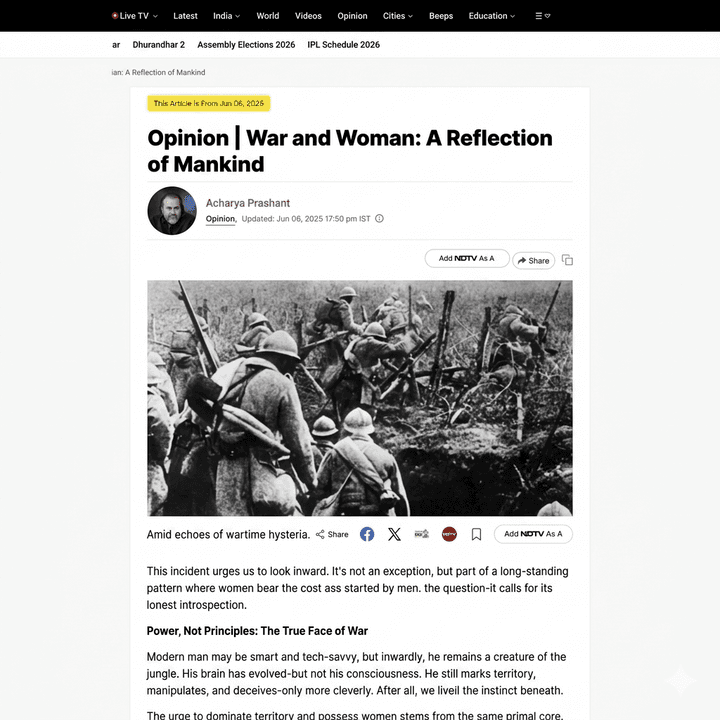 Opinion | War and Woman: A Reflection of Mankind