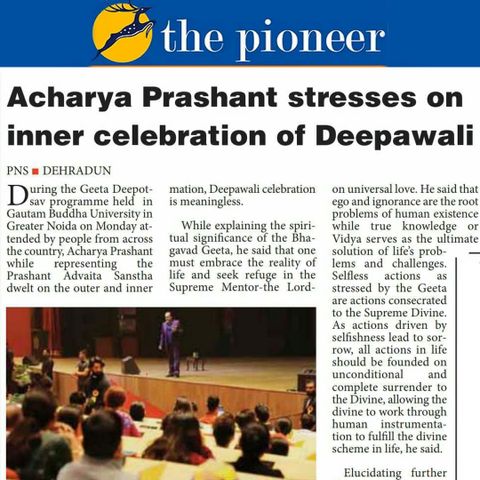 Acharya Prashant stresses on inner celebration of Deepawali