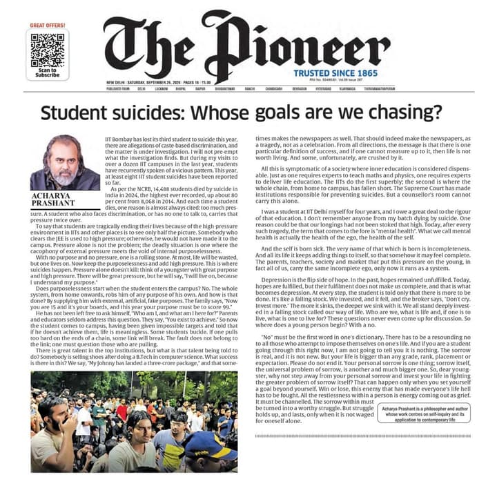 Student Suicides: Whose Goals Are We Chasing?
