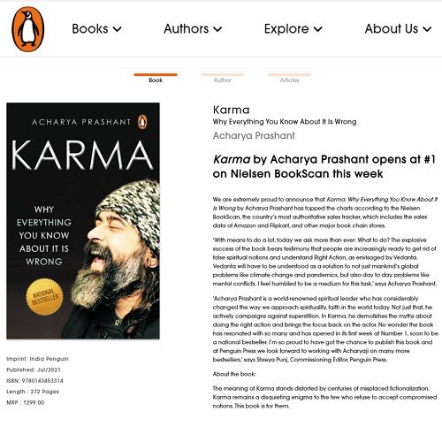 Karma by Acharya Prashant opens at #1 on Nielsen BookScan this week