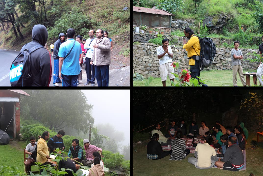 Images of AP traveling in mountains with the camp students