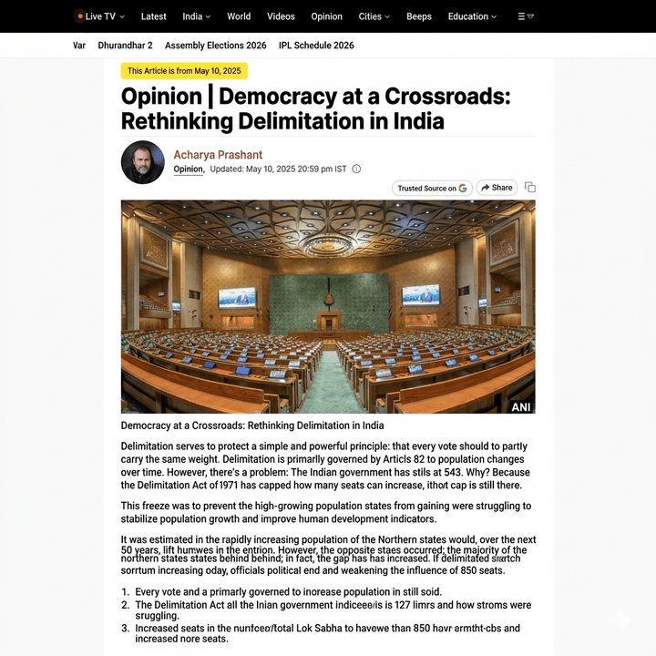 Democracy at a Crossroads: Rethinking Delimitation in India.