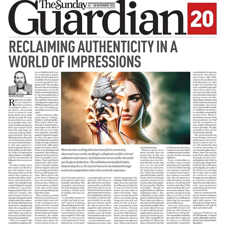 Reclaiming Authenticity in a World of Impressions – Acharya Prashant in The Sunday Guardian