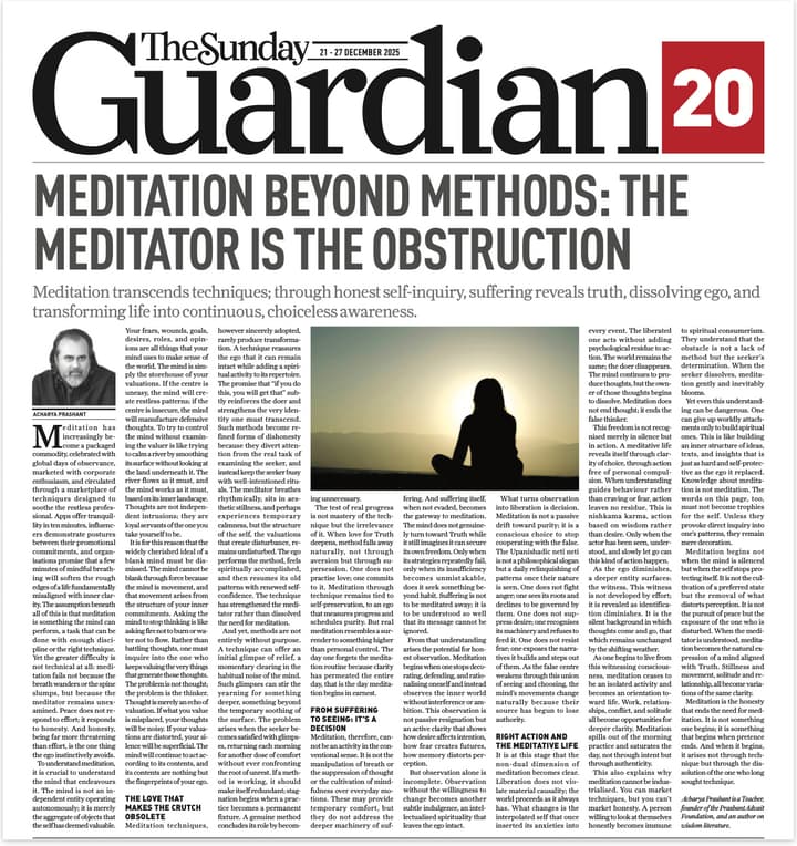 Meditation Beyond Methods: The Meditator is the Obstruction