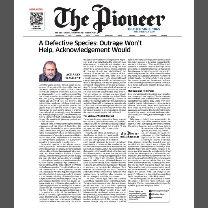 A Defective Species: Outrage Won’t Help, Acknowledgement Would