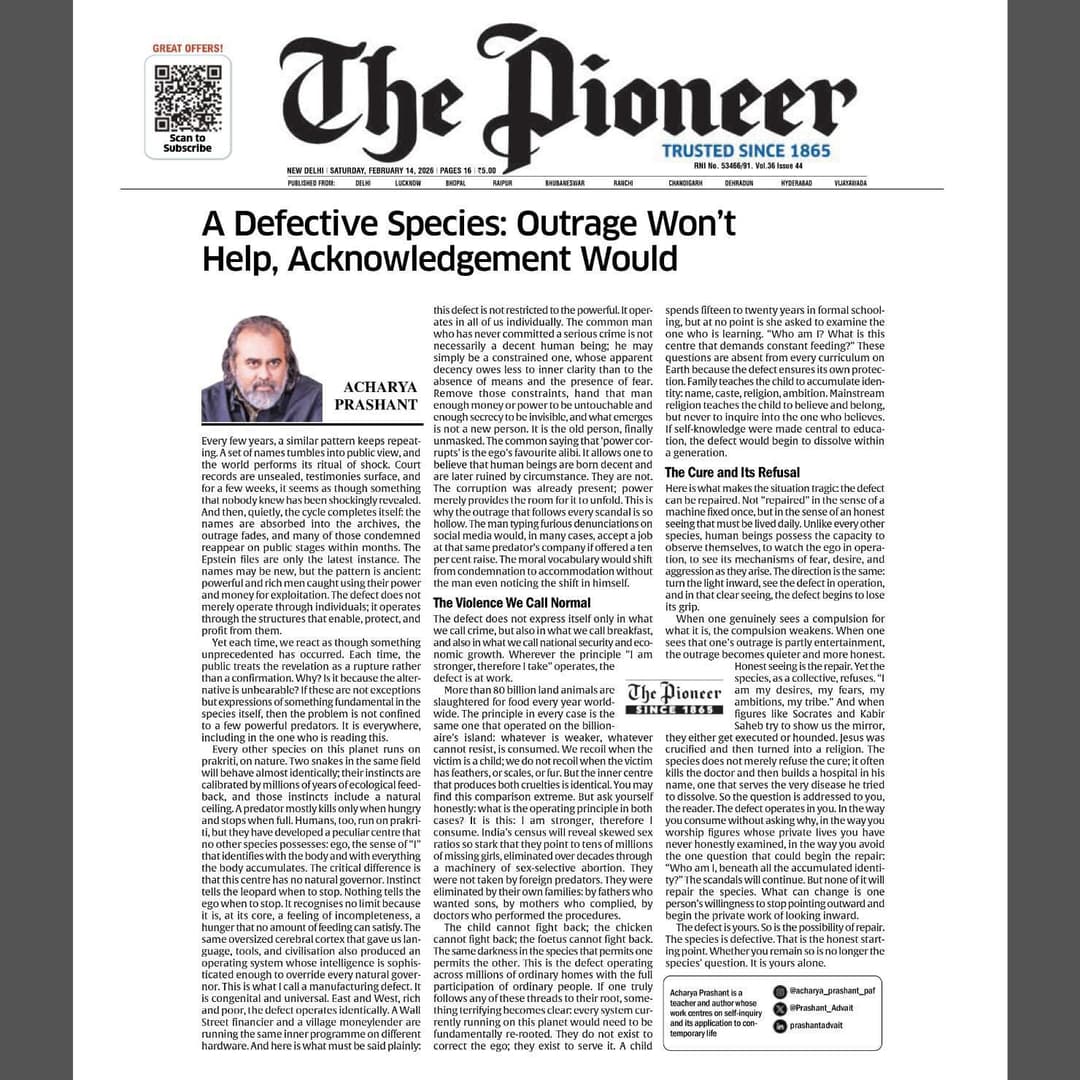 A Defective Species: Outrage Won’t Help, Acknowledgement Would