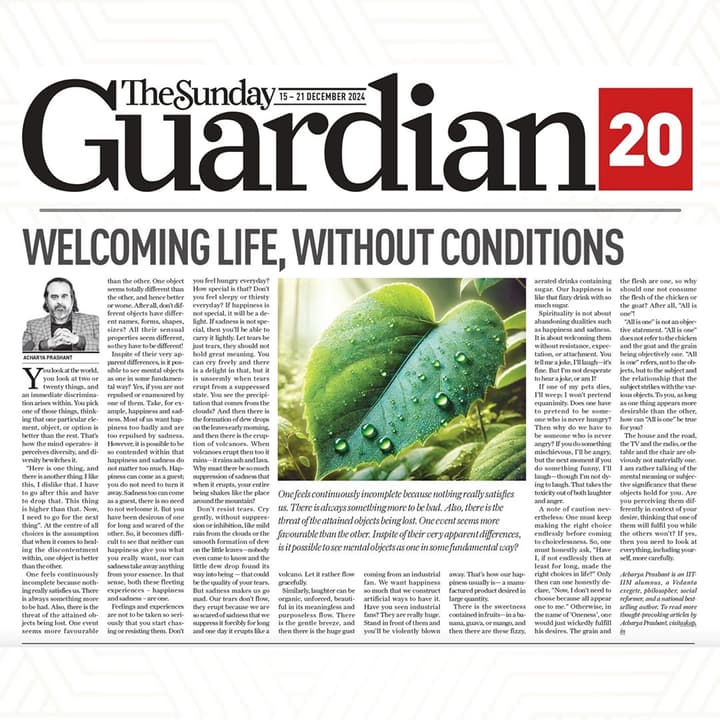 Welcoming Life, Without Conditions ( Covered by: The Sunday Guardian )