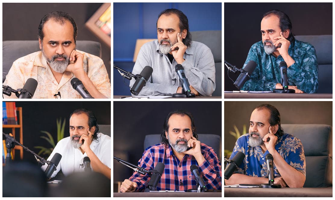 Acharya Prashant suffering from a throat ailment, his hand gently supporting his throat as he speaks through the pain, June 2024